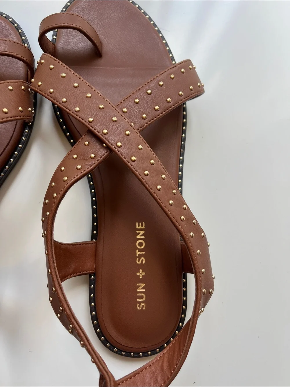 Brown Studded Cross-Strap Women’s Sandals
